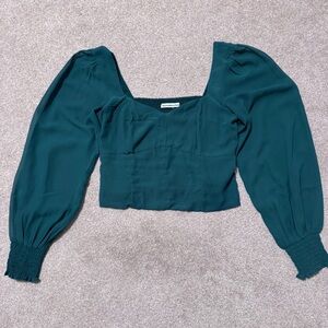 A&F - M - Green Balloon Sleeve Cropped Blouse